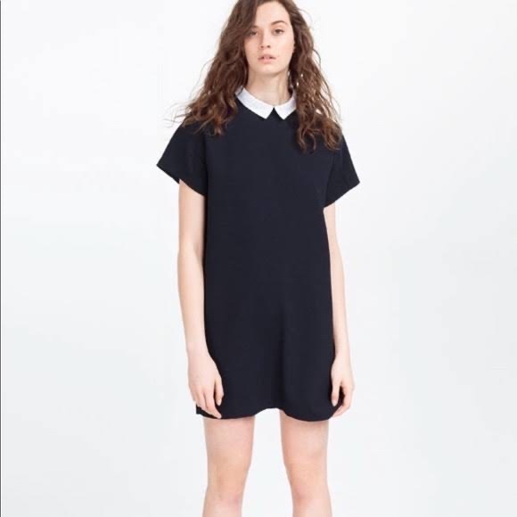 Zara | Dresses | Zara Black Dress With White Collar | Poshmark